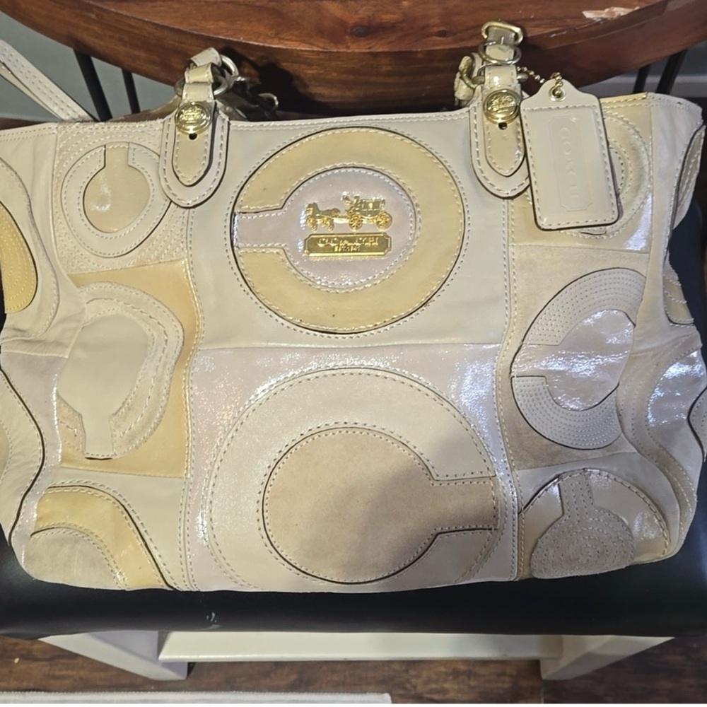 Coach Beige and Tan Patchwork Shoulder Bag